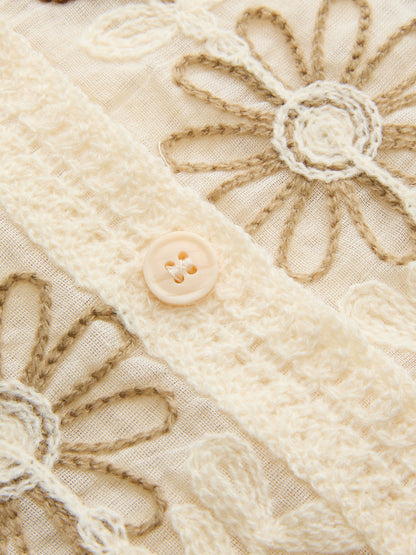 Floral Embroidered Crochet Knit Vest