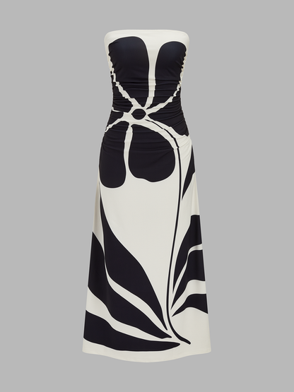 Semi-Sheer Strapless Floral Dress