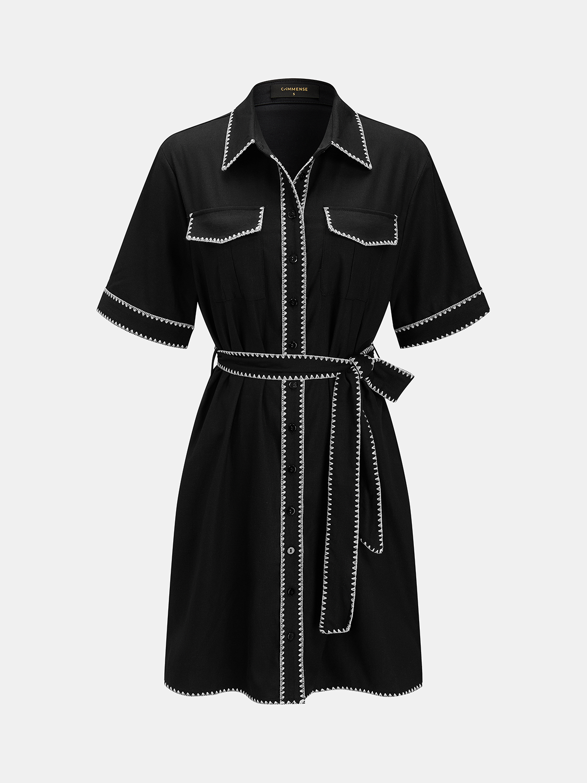 Oversized Contrast Stitch Belted Shirt Dress
