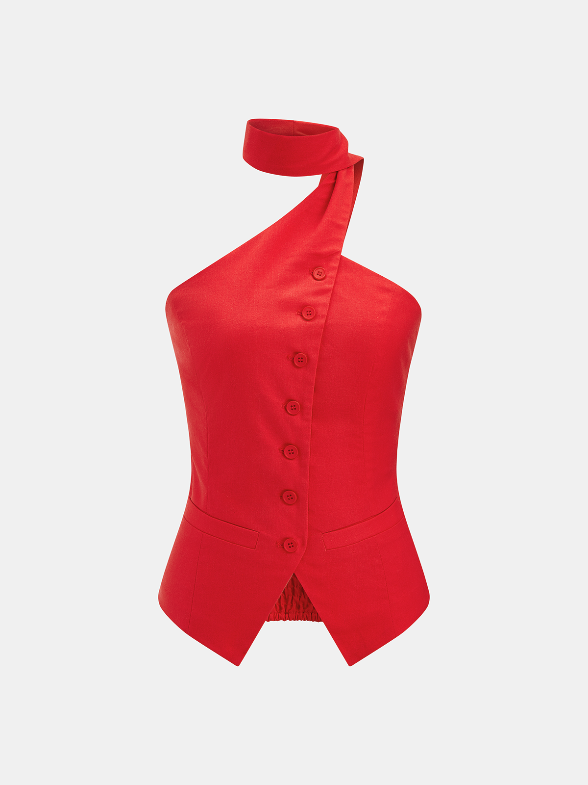 Cotton & Linen Halter Top With Decor Pockets
