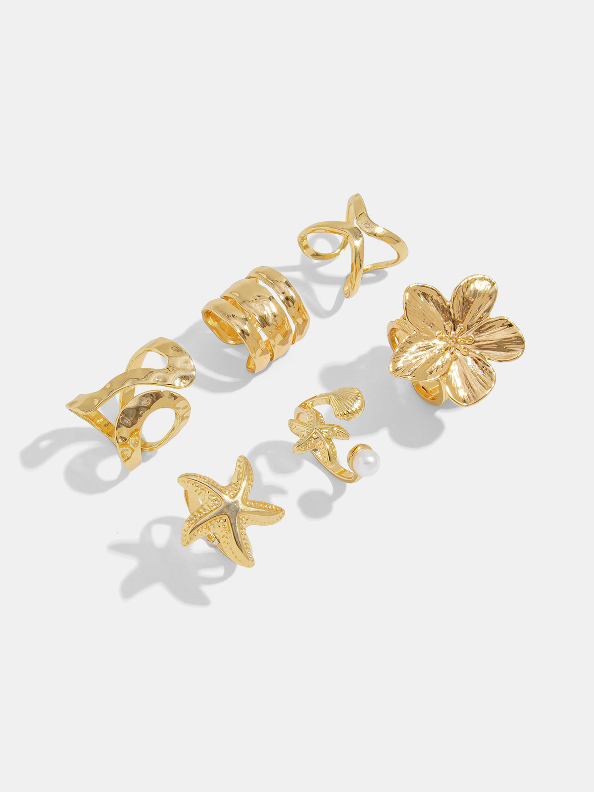 6pcs Summer Ocean Starfish Flower Ring Set
