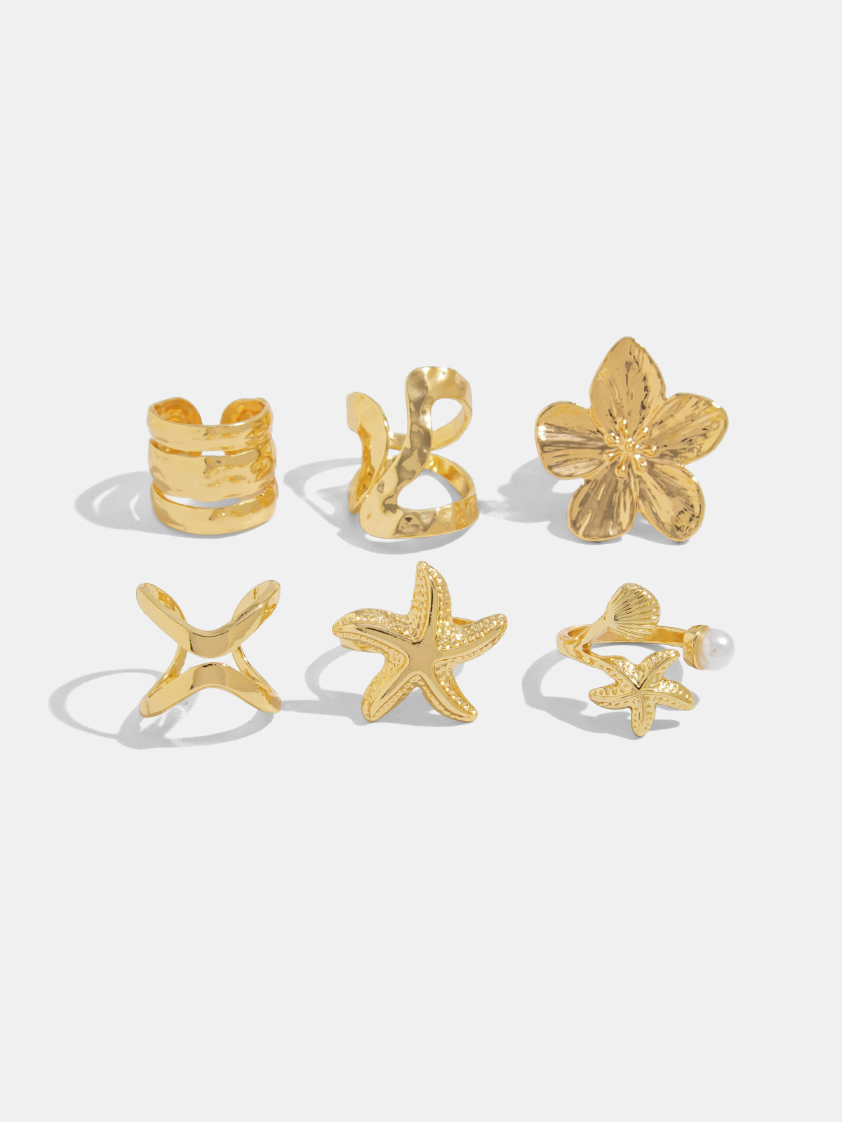 6pcs Summer Ocean Starfish Flower Ring Set
