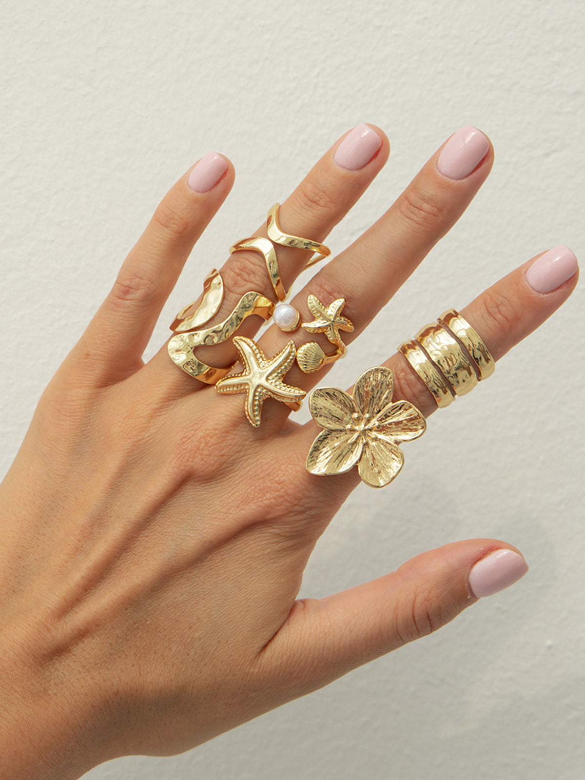6pcs Summer Ocean Starfish Flower Ring Set