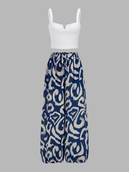 Cami Crop Top & Printed Wide Pants Set