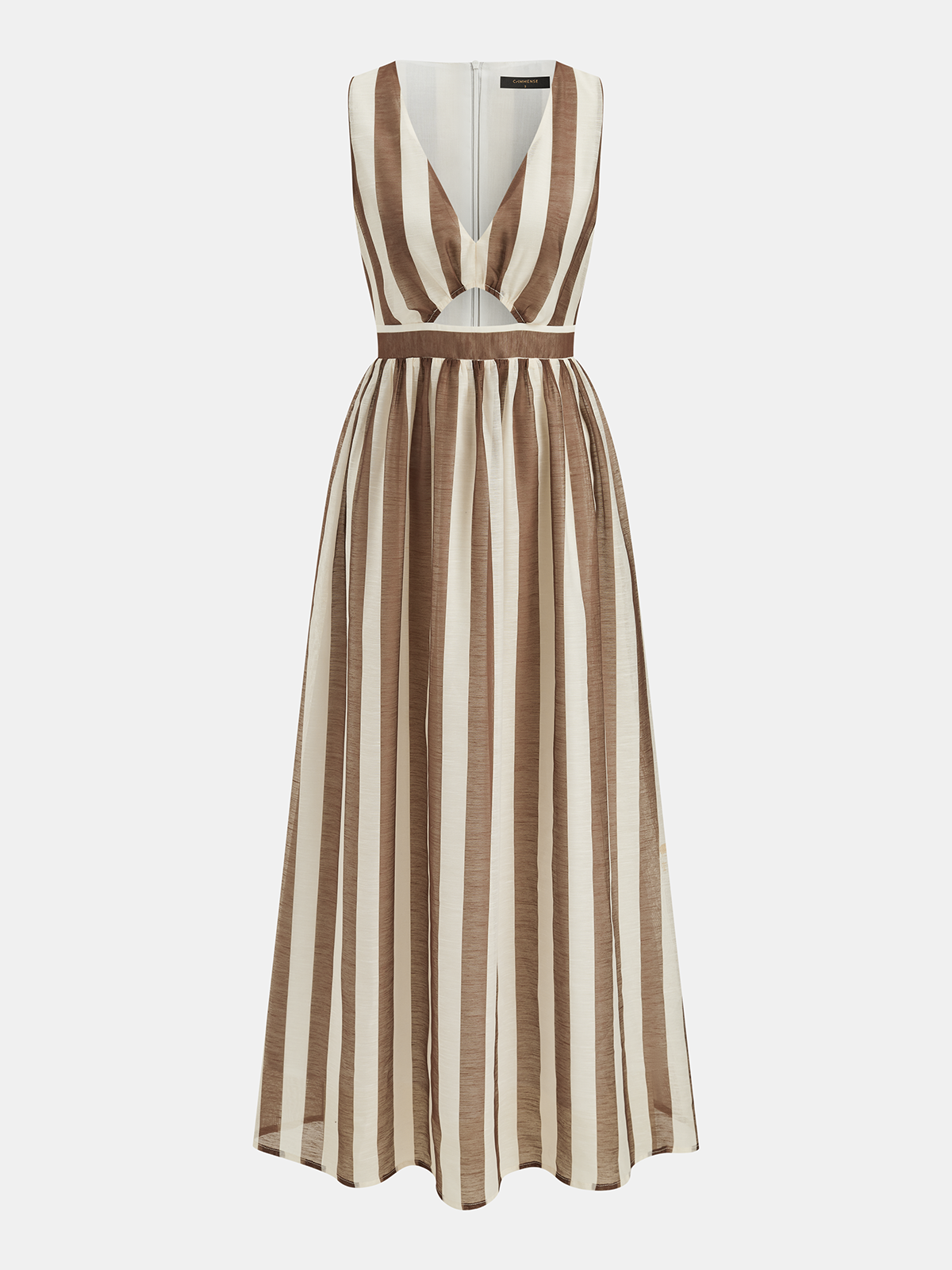 Sleeveless V-Neck Striped Cut-Out Maxi Dress