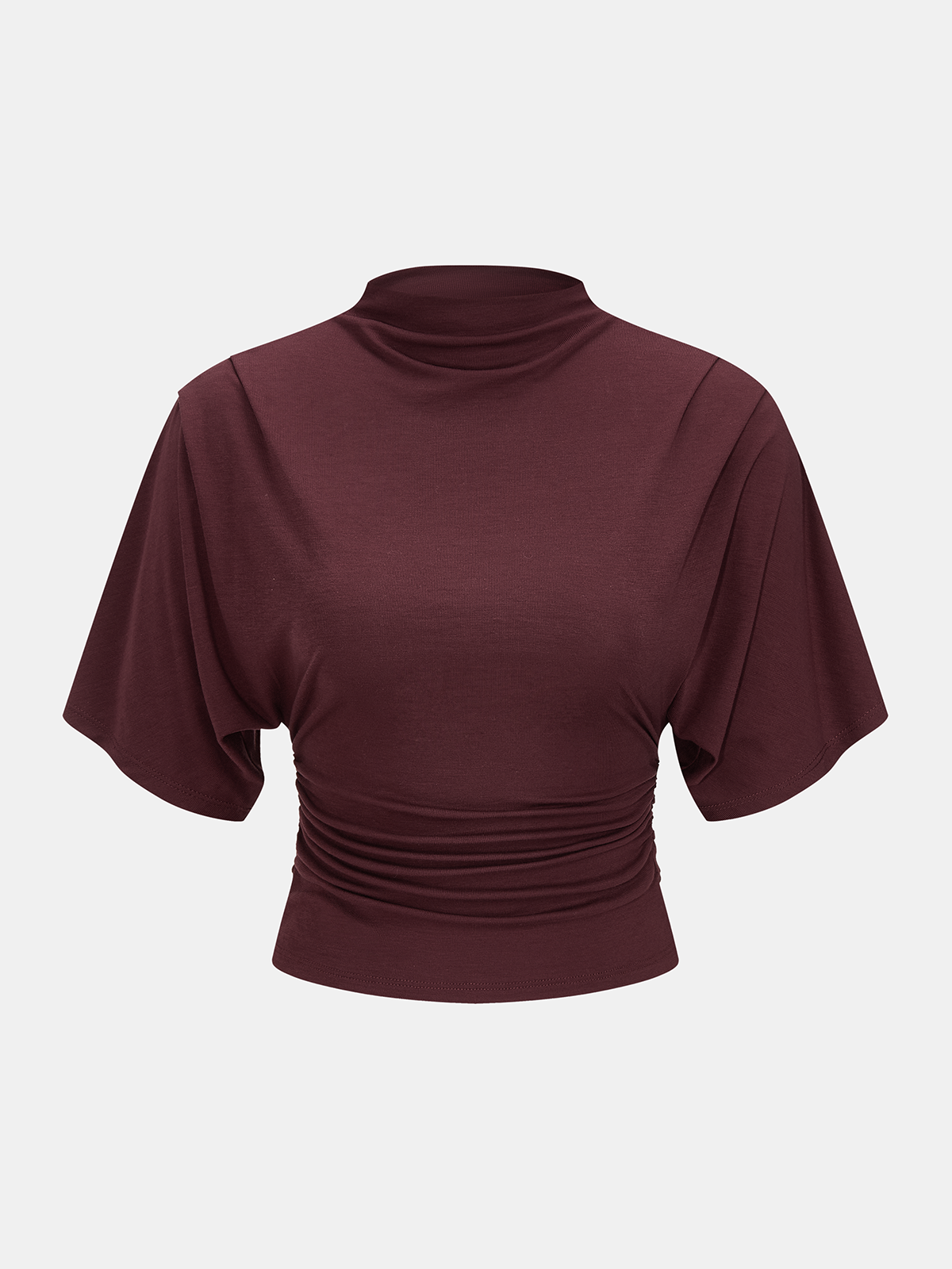 Mock Neck Ruched Half-Sleeve Top