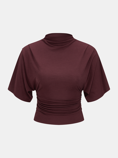 Mock Neck Ruched Half-Sleeve Top