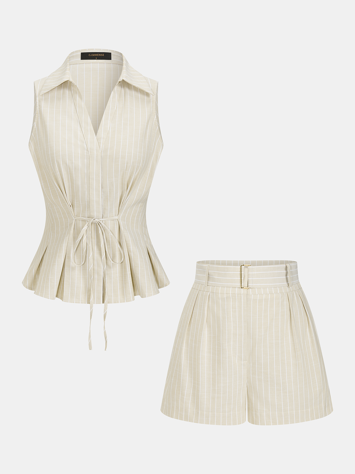 Cotton Striped Sleeveless Two Piece Shorts Set