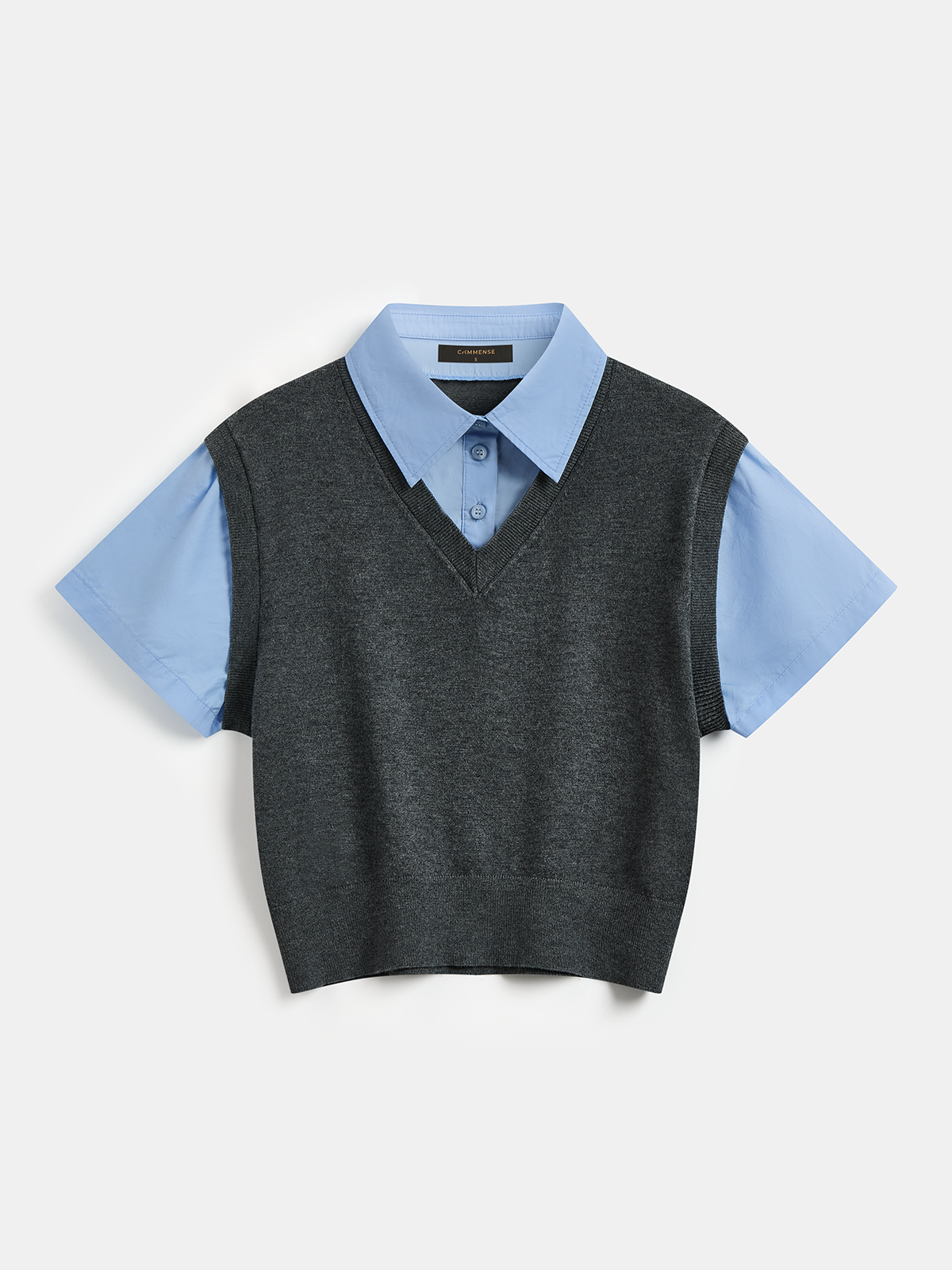 2-in-1 Wool Blend Patchwork Knit Top