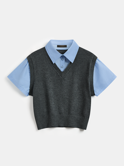 2-in-1 Wool Blend Patchwork Knit Top