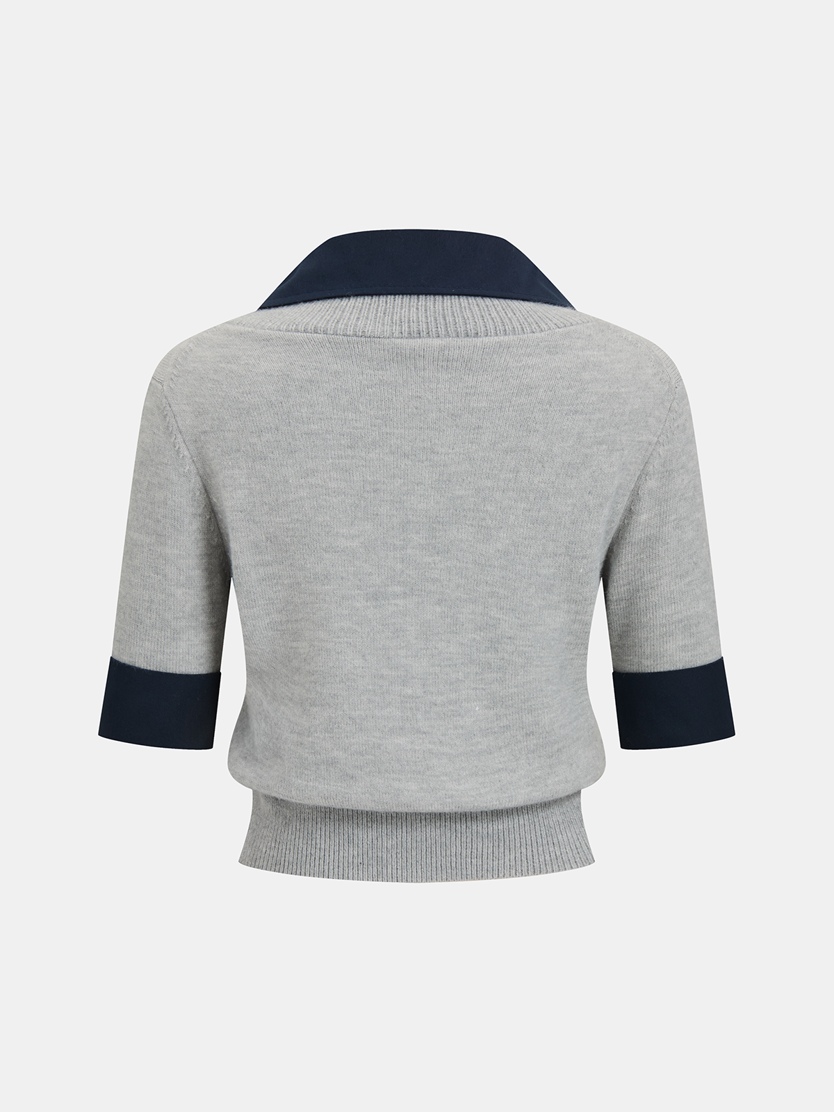 Contrast Collar Elbow Sleeve Knit Top in Premium Fabric