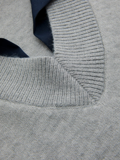 Contrast Collar Elbow Sleeve Knit Top in Premium Fabric