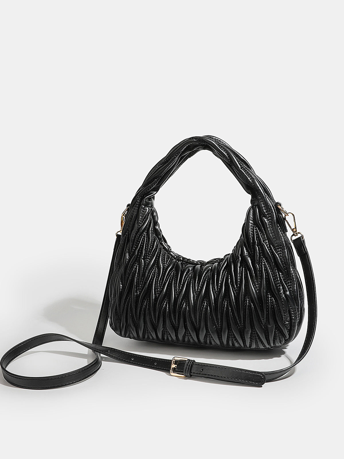 Faux Leather Ruched Crossbody Handbag