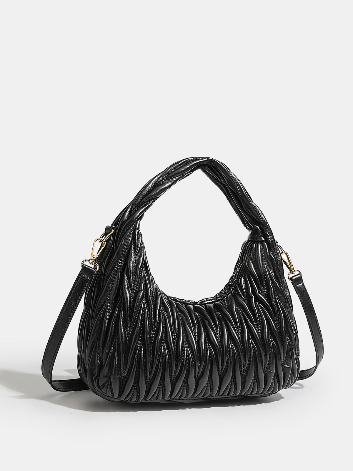 Faux Leather Ruched Crossbody Handbag