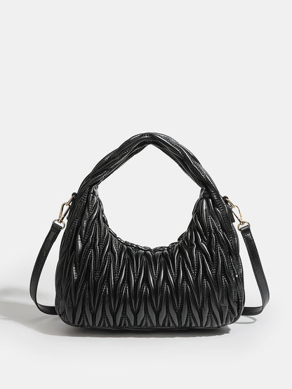 Faux Leather Ruched Crossbody Handbag