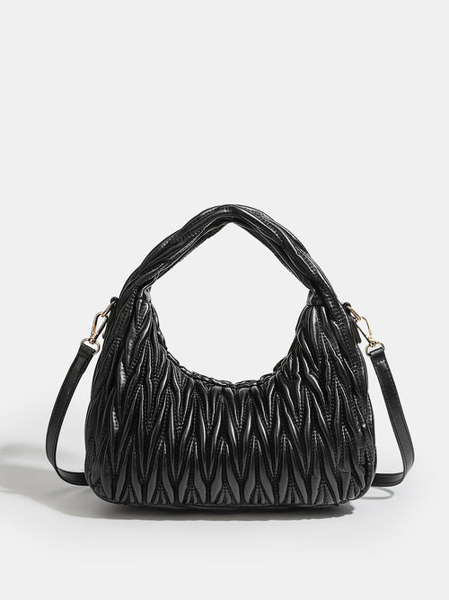 Faux Leather Ruched Crossbody Handbag