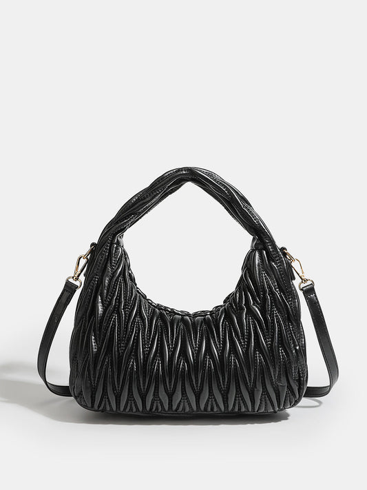 Faux Leather Ruched Crossbody Handbag