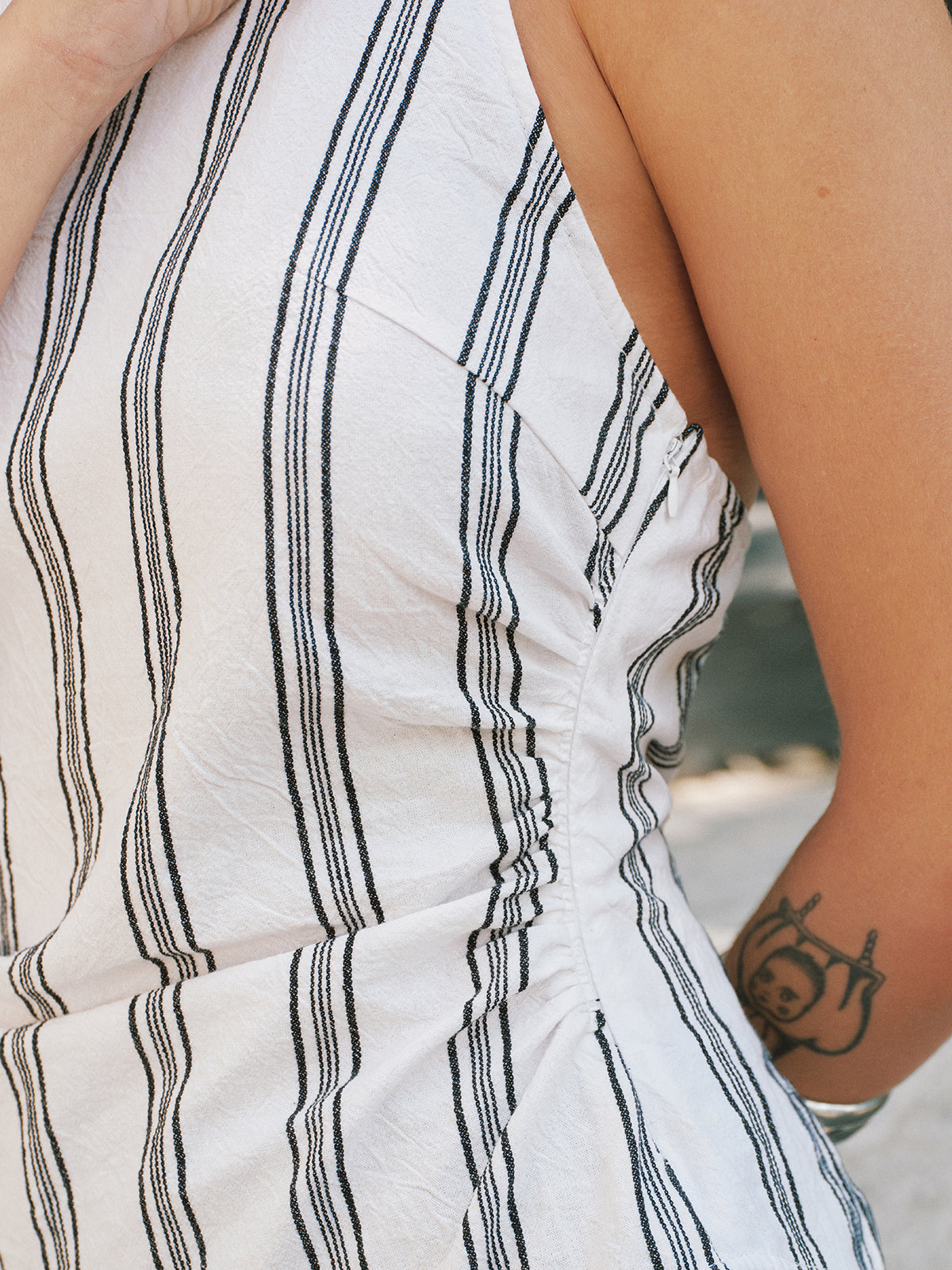 Cotton Striped Asymmetrical Halter Top