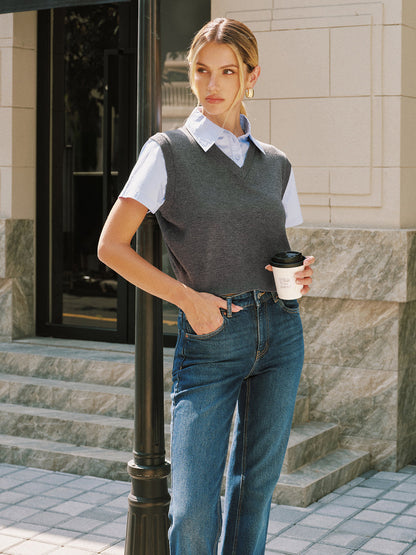 2-in-1 Wool Blend Patchwork Knit Top