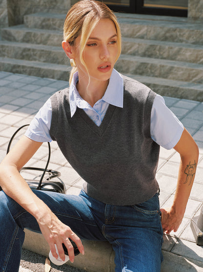 2-in-1 Wool Blend Patchwork Knit Top
