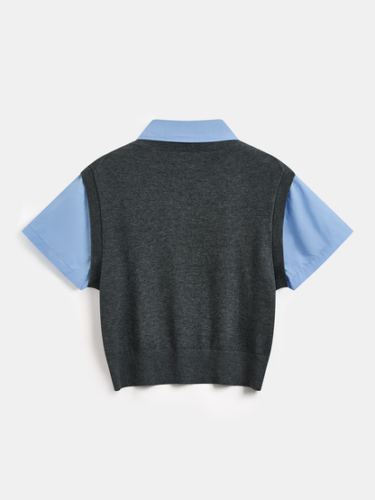2-in-1 Wool Blend Patchwork Knit Top