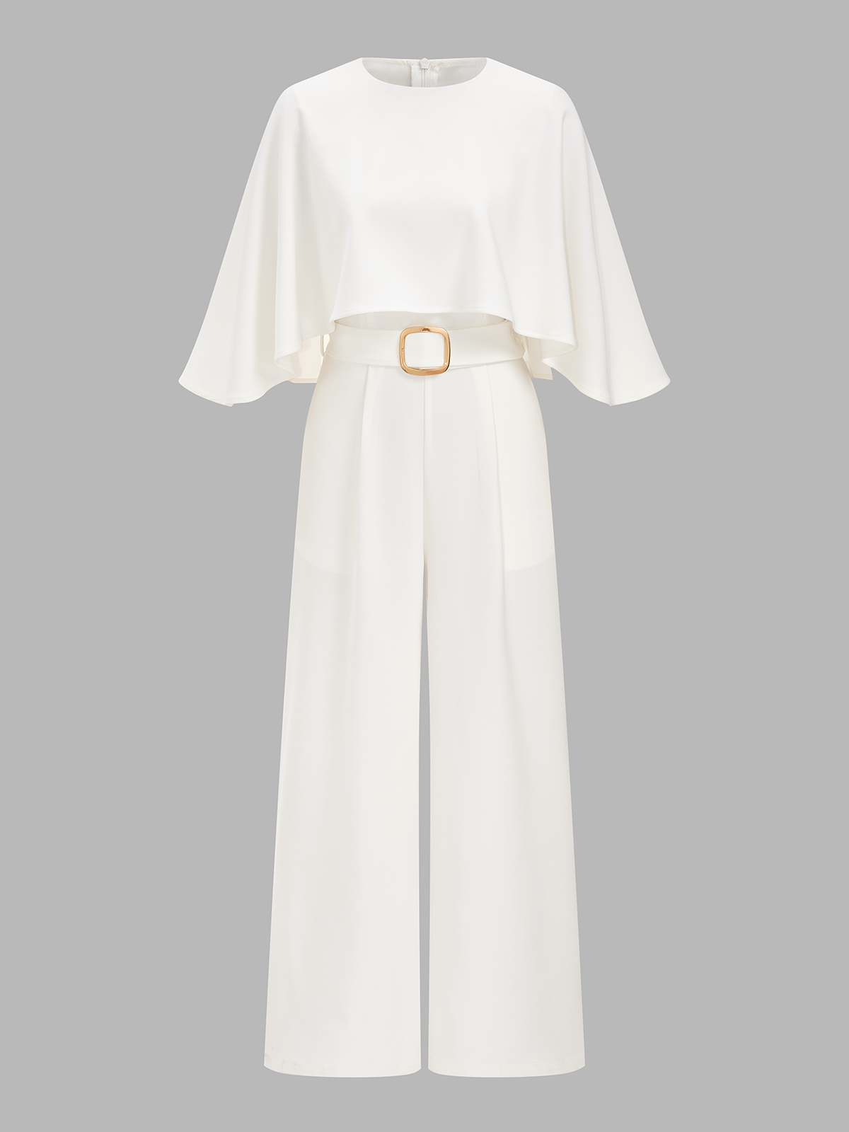 Cape-Sleeve Belted Wide-Leg Jumpsuit