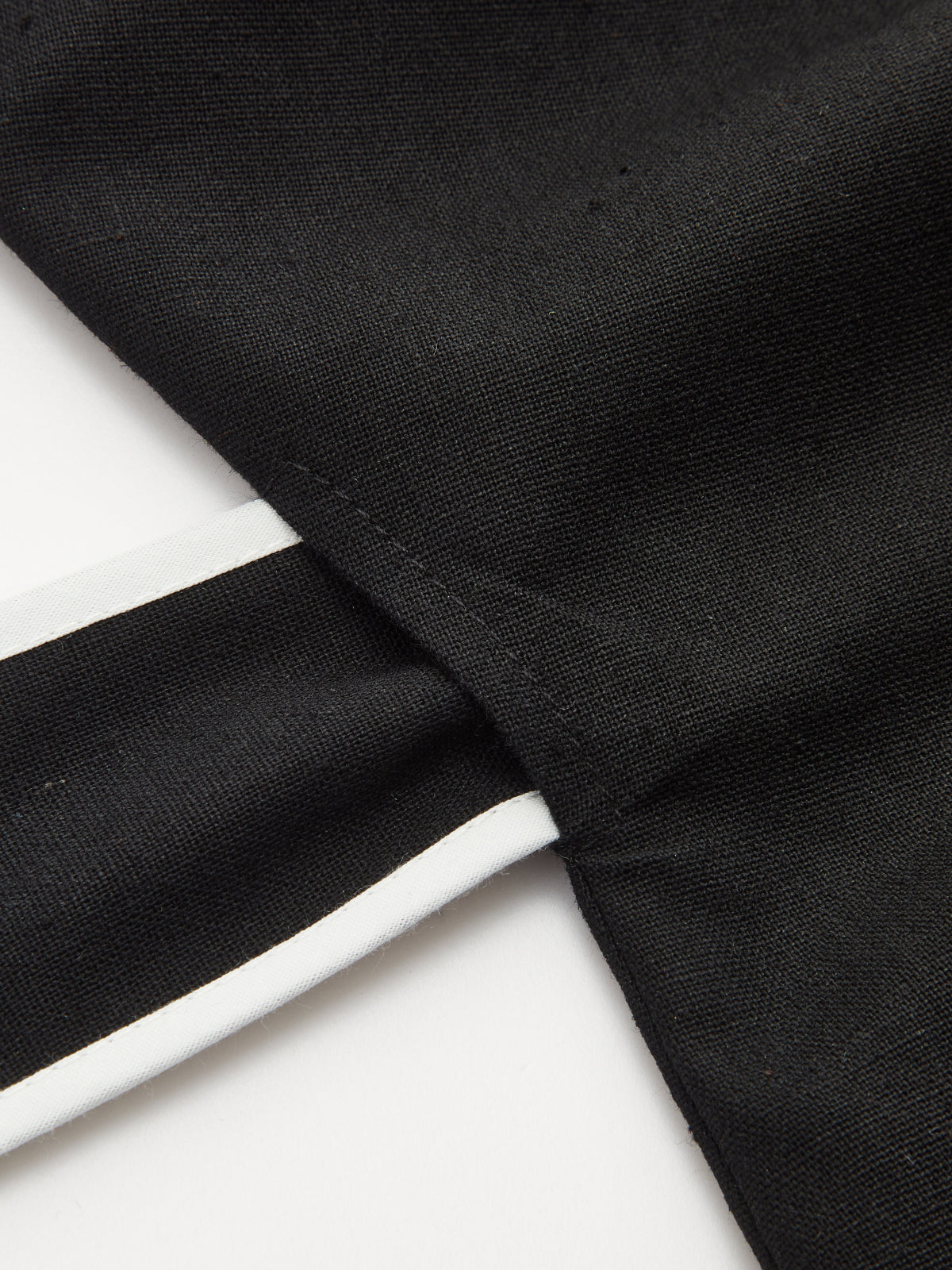 Linen Blend Contrast Trim Tie Waist Blouse