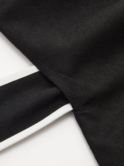 Linen Blend Contrast Trim Tie Waist Blouse