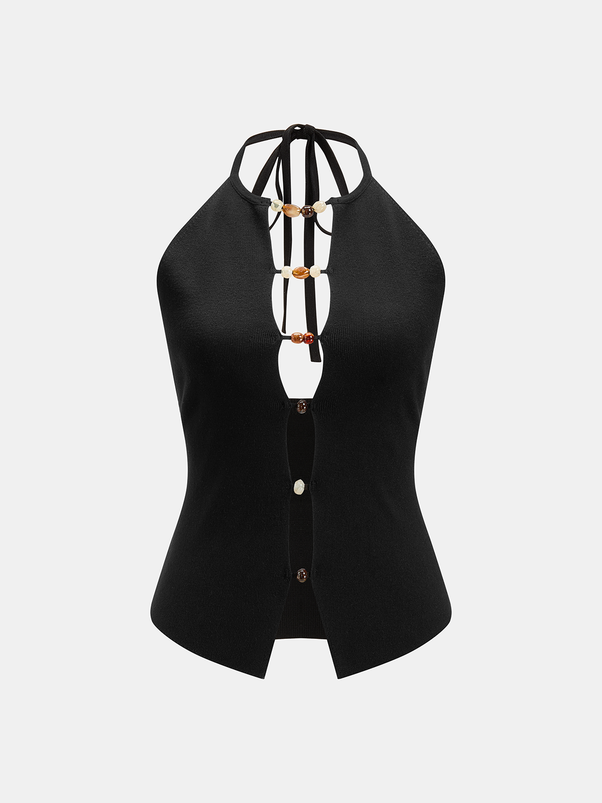 Beaded Cutout Halter Knit Tank Top