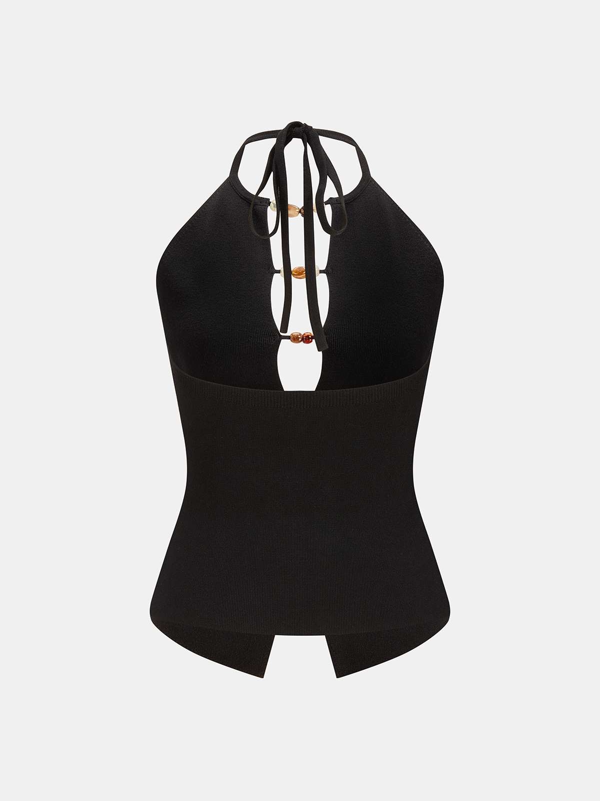 Beaded Cutout Halter Knit Tank Top
