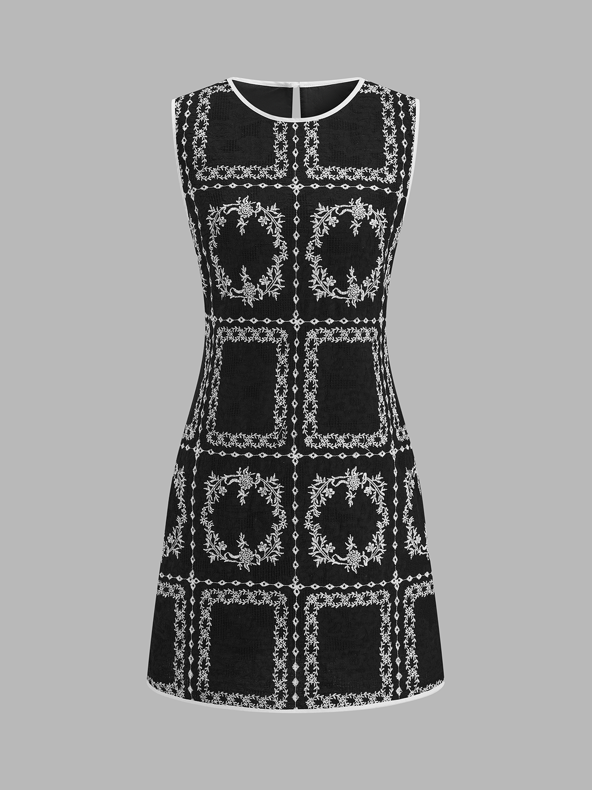 Linen Blend Embroidered Sleeveless Shift Dress