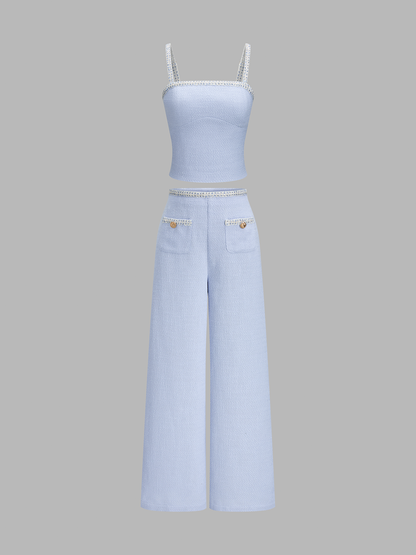 Textured Crop Cami Top & Pants Set