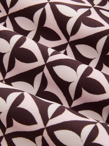 Geometric Print Cinched Waist Satin Top