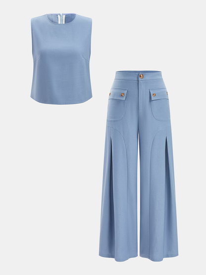 Linen-Blend Sleeveless Top & Pants Set