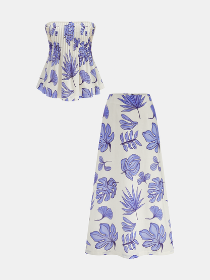 Strapless Printed Top & Maxi Skirt Set