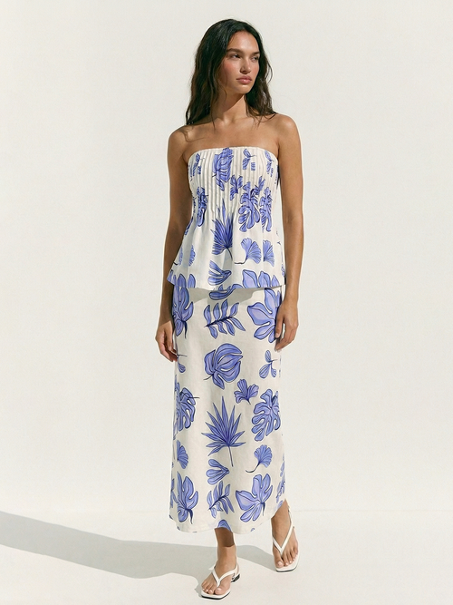 Strapless Printed Top & Maxi Skirt Set
