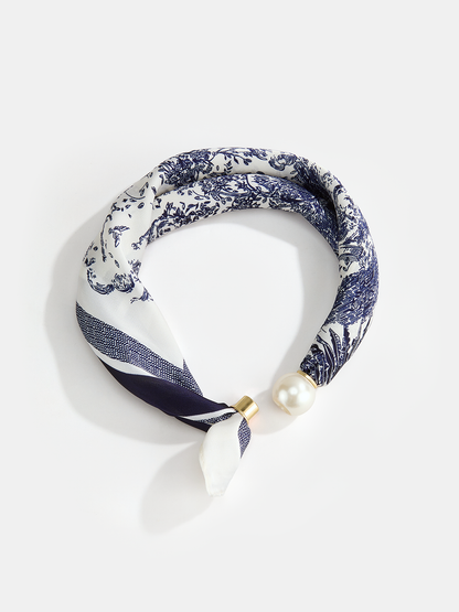 Pearl Buckle Closure Printed Scarf