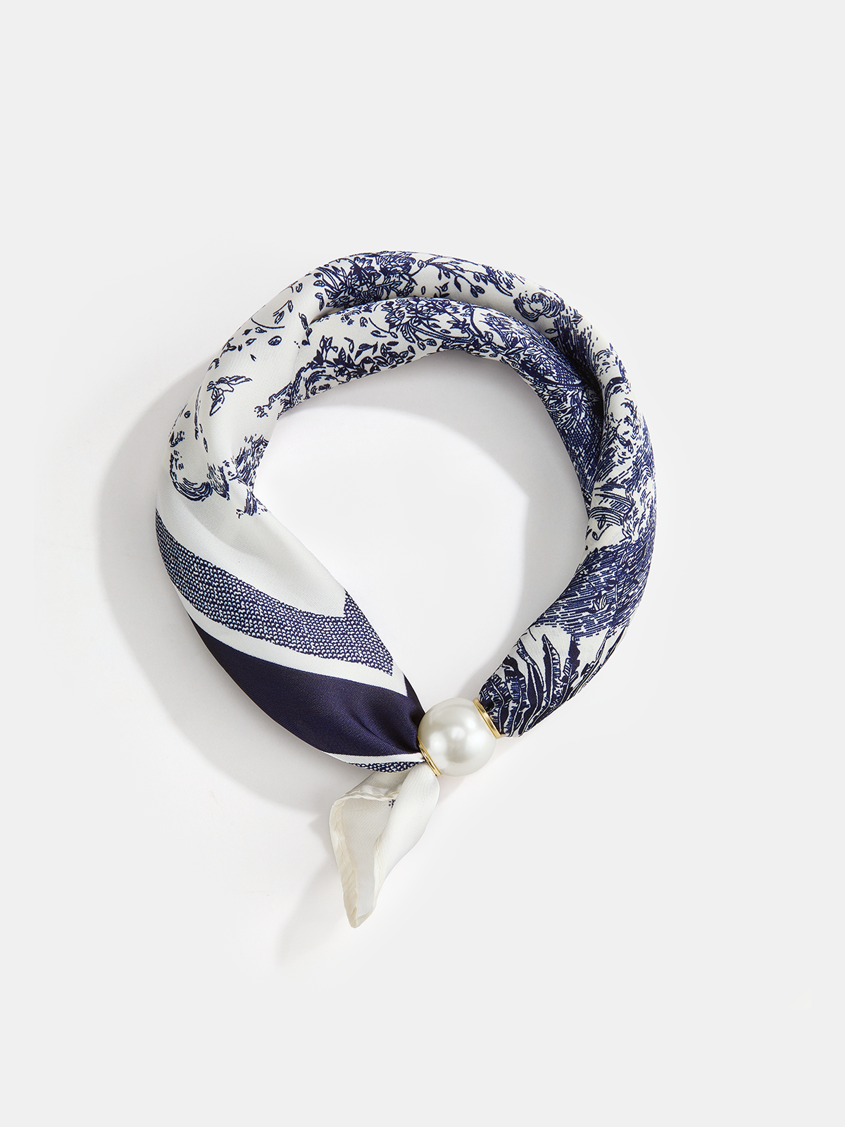 Pearl Buckle Closure Printed Scarf