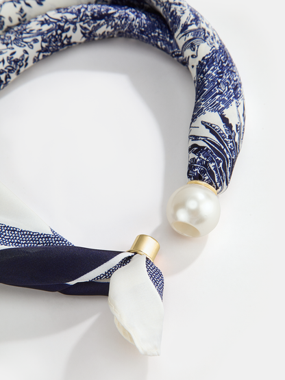 Pearl Buckle Closure Printed Scarf