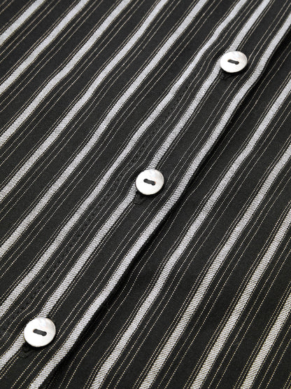 Striped Collared Sleeveless Tie Waist Midi Dress