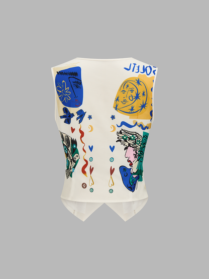 Abstract Art Print Vest & Shorts Set