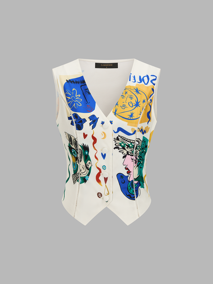 Abstract Art Print Vest & Shorts Set