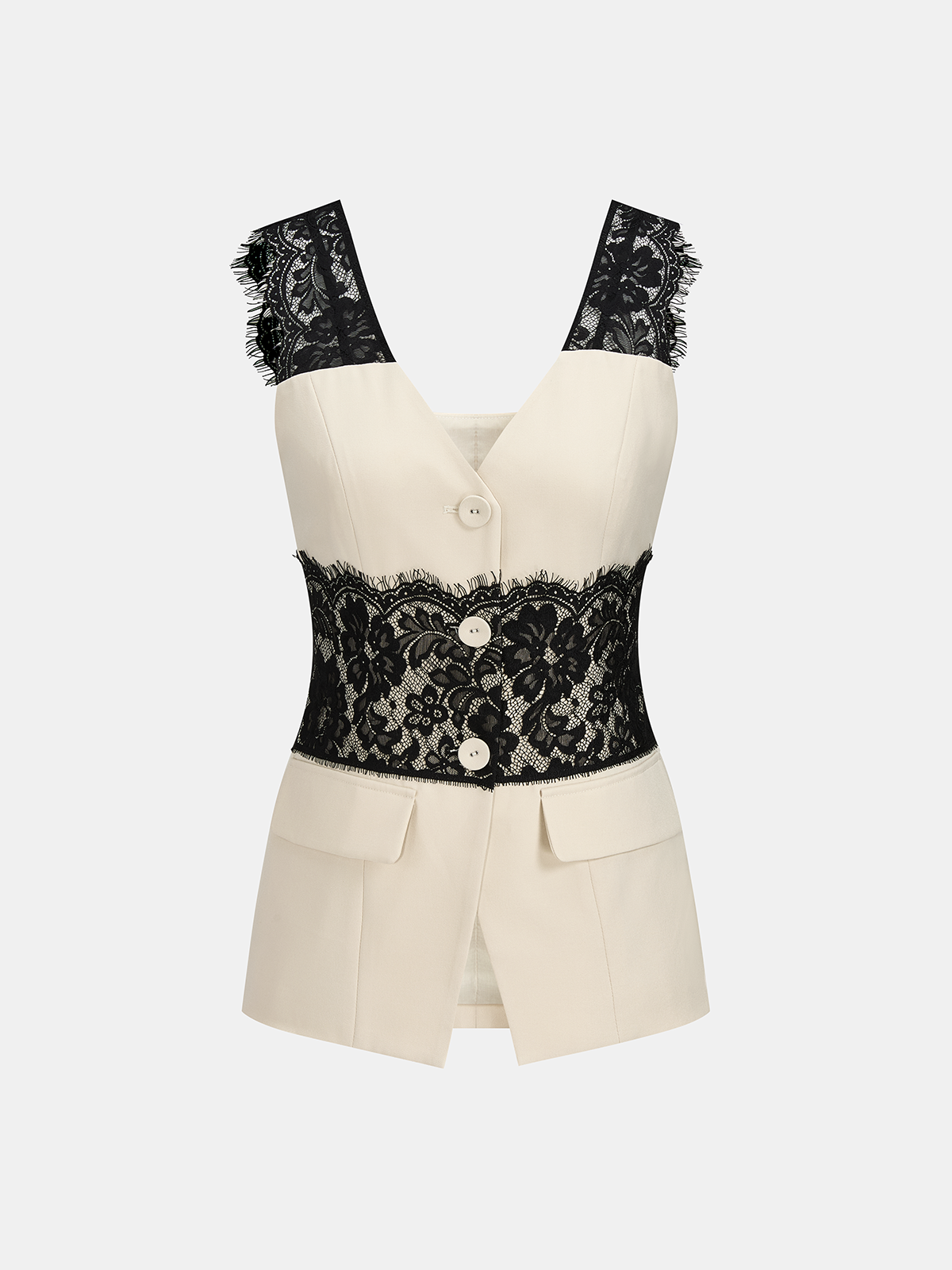 Lace Panel Sleeveless Vest & Pants Set