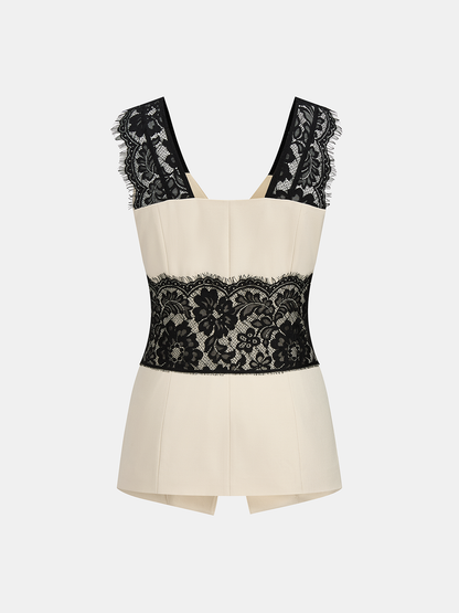 Lace Panel Sleeveless Vest & Pants Set