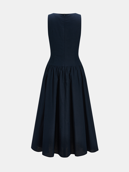 Sleeveless Twisted Cotton Linen Maxi Dress