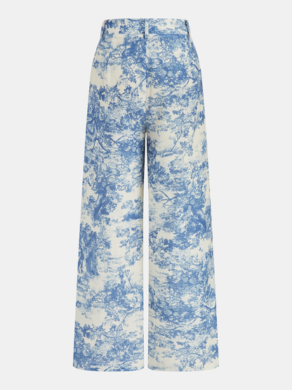 Toile Print Vest & Wide-Leg Pants Set