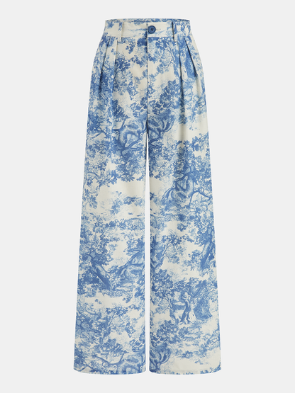 Toile Print Vest & Wide-Leg Pants Set