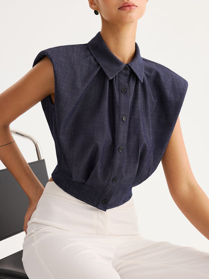 Sleeveless Button Down Collared Shirt