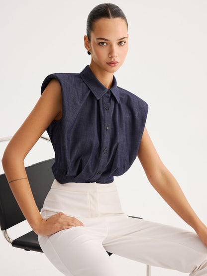 Sleeveless Button Down Collared Shirt