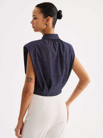 Sleeveless Button Down Collared Shirt